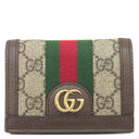 グッチ GUCCI オフィディア GG カードケース 523155 ベージュ×エボニー GGスプリームキャンバス レザー 二つ折り財布 ゴールド金具 ウェブ ストライプ