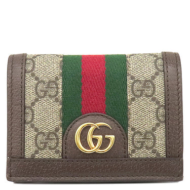 グッチ GUCCI オフィディア GG カードケース 523155 ベージュ×エボニー GGスプリームキャンバス レザー 二つ折り財布 ゴールド金具 ウェブ ストライプ