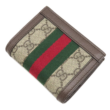 グッチ GUCCI オフィディア GG カードケース 523155 ベージュ×エボニー GGスプリームキャンバス レザー 二つ折り財布 ゴールド金具 ウェブ ストライプ