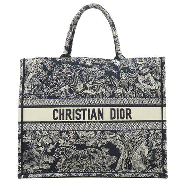 クリスチャン・ディオール Christian Dior ブックトート ラージ ネイビー コットン トートバッグ トワル ドゥ ジュイ リバース エンブロイダリー
