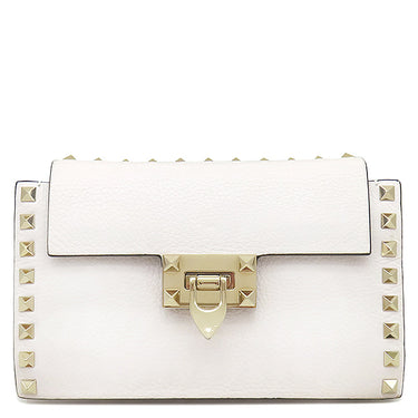 ヴァレンティノ VALENTINO ロックスタッズ クロスボディバッグ ホワイト レザー ショルダーバッグ シャンパンゴールド金具 白 スタッズ ショルダー クラッチ