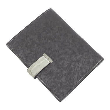 エルメス HERMES ベアンコンパクト タッチ ヴェールドー×グラファイト ヴォーエプソン アリゲーターマット 二つ折り財布 シルバー金具 黒 クロコ