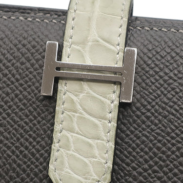 エルメス HERMES ベアンコンパクト タッチ ヴェールドー×グラファイト ヴォーエプソン アリゲーターマット 二つ折り財布 シルバー金具 黒 クロコ