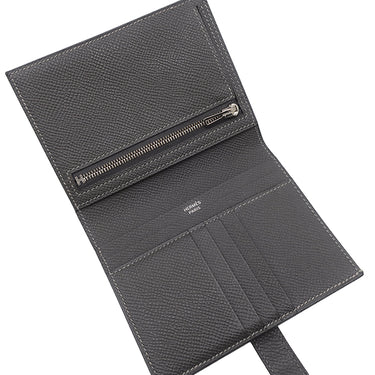 エルメス HERMES ベアンコンパクト タッチ ヴェールドー×グラファイト ヴォーエプソン アリゲーターマット 二つ折り財布 シルバー金具 黒 クロコ