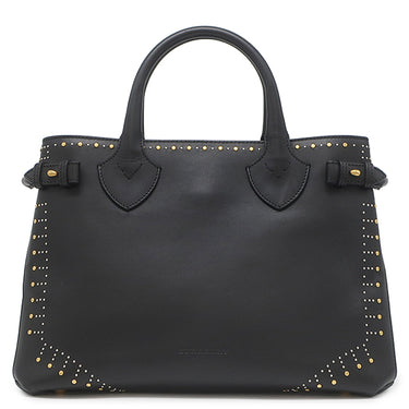 バーバリー BURBERRY ズタッズ ミディアム バナー トートバッグ ブラック レザー 2WAYバッグ ゴールド金具 黒