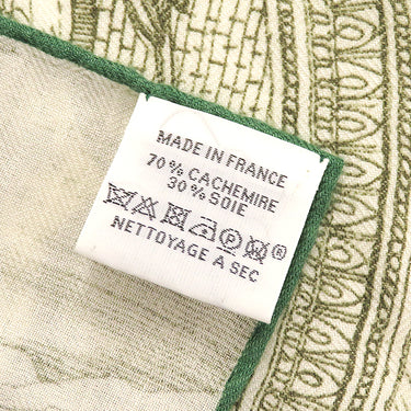 エルメス HERMES カレ140 カレジェアン H244273S ホワイト×ヴェールヴィフ×カーキ カシミヤ シルク ストール 【 ヌーベル シテ カヴァリエール 】