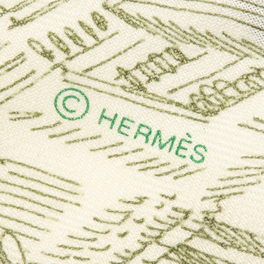 エルメス HERMES カレ140 カレジェアン H244273S ホワイト×ヴェールヴィフ×カーキ カシミヤ シルク ストール 【 ヌーベル シテ カヴァリエール 】