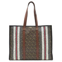 バーバリー BURBERRY TBモノグラム ストライプ Eキャンバス トート ブラウン×マルチカラー コーティングキャンバス レザー トートバッグ ゴールド金具 茶 白 黒 赤