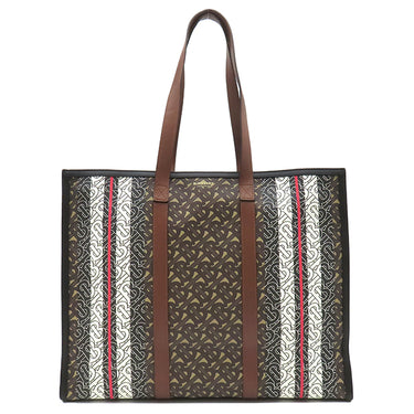 バーバリー BURBERRY TBモノグラム ストライプ Eキャンバス トート ブラウン×マルチカラー コーティングキャンバス レザー トートバッグ ゴールド金具 茶 白 黒 赤