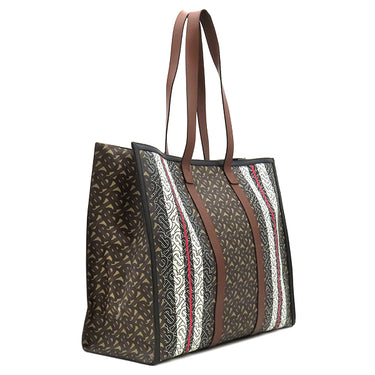 バーバリー BURBERRY TBモノグラム ストライプ Eキャンバス トート ブラウン×マルチカラー コーティングキャンバス レザー トートバッグ ゴールド金具 茶 白 黒 赤