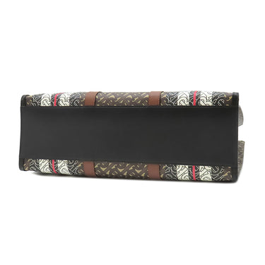 バーバリー BURBERRY TBモノグラム ストライプ Eキャンバス トート ブラウン×マルチカラー コーティングキャンバス レザー トートバッグ ゴールド金具 茶 白 黒 赤