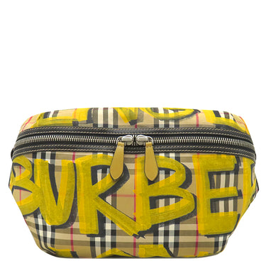 バーバリー BURBERRY グラフィティプリント ヴィンテージチェック 4074214 ベージュ×イエロー ナイロン レザー ウエストバッグ マットシルバー金具 ボディバッグ