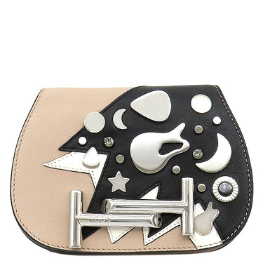 トッズ TODS ダブルT ピンク×ブラック レザー ラインストーン ショルダーバッグ シルバー金具 ショルダー メタルパーツ 星 月