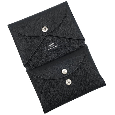 エルメス HERMES カルヴィ デュオ ブラック シェーブル カードケース シルバー金具 黒 小銭入れ フラグメントケース 2024年製