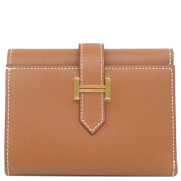エルメス HERMES ベアン コンビネ ゴールド レザー ヴォーマダム 三つ折り財布 ゴールド金具 新品 未使用 茶 2025年製