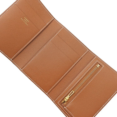 エルメス HERMES ベアン コンビネ ゴールド レザー ヴォーマダム 三つ折り財布 ゴールド金具 新品 未使用 茶 2025年製