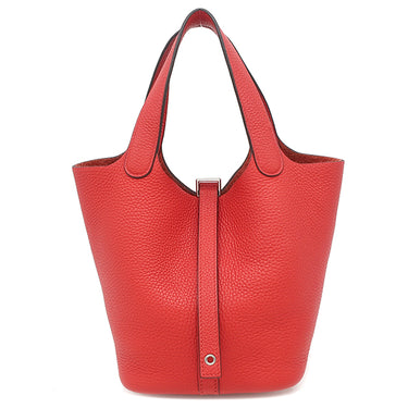 エルメス HERMES ピコタンロック 18 PM ルージュクー トリヨンクレマンス ハンドバッグ シルバー金具 赤