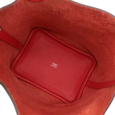 エルメス HERMES ピコタンロック 18 PM ルージュクー トリヨンクレマンス ハンドバッグ シルバー金具 赤