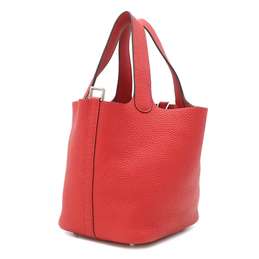 エルメス HERMES ピコタンロック 18 PM ルージュクー トリヨンクレマンス ハンドバッグ シルバー金具 赤