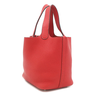 エルメス HERMES ピコタンロック 18 PM ルージュクー トリヨンクレマンス ハンドバッグ シルバー金具 赤