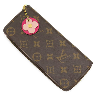 ルイヴィトン LOUIS VUITTON ポルトフォイユ クレマンス フラワー M64201 ホットピンク モノグラムキャンバス 長財布 ゴールド金具 ラウンドファスナー