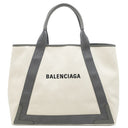バレンシアガ BALENCIAGA ネイビーカバス M 339936 ナチュラル×グレー キャンバス レザー トートバッグ シルバー金具 白 ロゴ トート Navy カバ