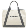 バレンシアガ BALENCIAGA ネイビーカバス M 339936 ナチュラル×グレー キャンバス レザー トートバッグ シルバー金具 白 ロゴ トート Navy カバ