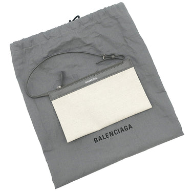 バレンシアガ BALENCIAGA ネイビーカバス M 339936 ナチュラル×グレー キャンバス レザー トートバッグ シルバー金具 白 ロゴ トート Navy カバ