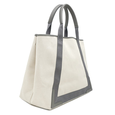 バレンシアガ BALENCIAGA ネイビーカバス M 339936 ナチュラル×グレー キャンバス レザー トートバッグ シルバー金具 白 ロゴ トート Navy カバ