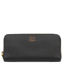 ミュウミュウ MIU MIU ロゴ ラウンドファスナー 5ML506 2CSB ブラック×コニャック カーフ 長財布 ゴールド金具 黒 茶 NERO COGNAC ラウンドジップ