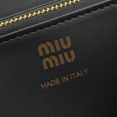 ミュウミュウ MIU MIU ロゴ ラウンドファスナー 5ML506 2CSB ブラック×コニャック カーフ 長財布 ゴールド金具 黒 茶 NERO COGNAC ラウンドジップ