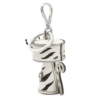 プラダ PRADA ホワイトタイガー キーホルダー 1TL004 ホワイト×ブラック レザー キーホルダー シルバー金具 白 黒 トラ アニマル チャーム
