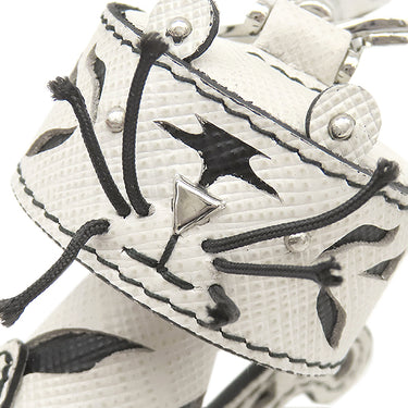 プラダ PRADA ホワイトタイガー キーホルダー 1TL004 ホワイト×ブラック レザー キーホルダー シルバー金具 白 黒 トラ アニマル チャーム