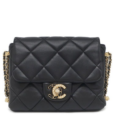 シャネル CHANEL マトラッセ パール ココマーク ブラック ラムスキン ショルダーバッグ ヴィンテージ金具 黒 チェーンショルダー