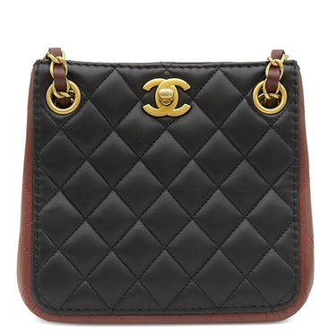 シャネル CHANEL マトラッセ スモール バケット ショルダー ブラック×ボルドー ラムスキン ショルダーバッグ ヴィンテージ金具 黒 バイカラー