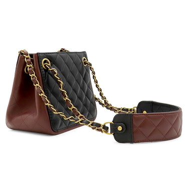 シャネル CHANEL マトラッセ スモール バケット ショルダー ブラック×ボルドー ラムスキン ショルダーバッグ ヴィンテージ金具 黒 バイカラー