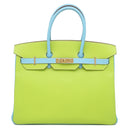 エルメス HERMES バーキン35 キウイ×セレステ ヴォーエプソン ハンドバッグ ゴールド金具 緑 水色 【PO品】