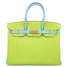 エルメス HERMES バーキン35 キウイ×セレステ ヴォーエプソン ハンドバッグ ゴールド金具 緑 水色 【PO品】