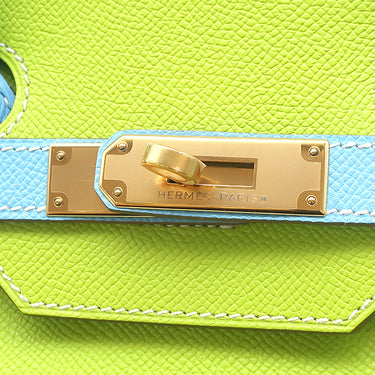 エルメス HERMES バーキン35 キウイ×セレステ ヴォーエプソン ハンドバッグ ゴールド金具 緑 水色 【PO品】