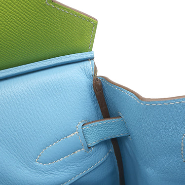 エルメス HERMES バーキン35 キウイ×セレステ ヴォーエプソン ハンドバッグ ゴールド金具 緑 水色 【PO品】