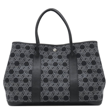 エルメス HERMES ガーデンパーティー PM 36 ブラック×グレー トワルソーアッシュ ブッフル トートバッグ シルバー金具 黒 Ｈロゴ 総柄