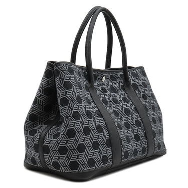 エルメス HERMES ガーデンパーティー PM 36 ブラック×グレー トワルソーアッシュ ブッフル トートバッグ シルバー金具 黒 Ｈロゴ 総柄