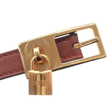 エルメス HERMES ラッキー 15 ルージュアッシュ×カプシーヌ ヴォースイフト ヴォーエプソン #70 ベルト ゴールド金具 赤 リバーシブル カデナモチーフ