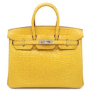 エルメス HERMES バーキン25 ジョーヌアンブル アリゲーターマット ハンドバッグ シルバー金具 黄色 クロコ
