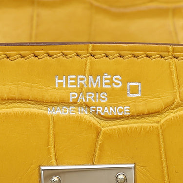 エルメス HERMES バーキン25 ジョーヌアンブル アリゲーターマット ハンドバッグ シルバー金具 黄色 クロコ