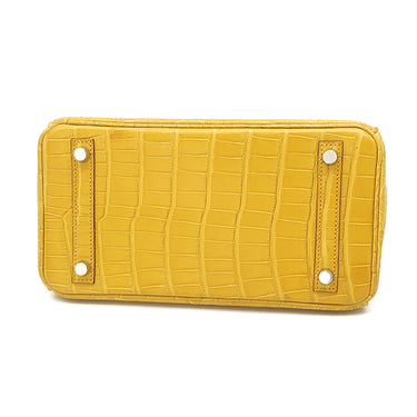 エルメス HERMES バーキン25 ジョーヌアンブル アリゲーターマット ハンドバッグ シルバー金具 黄色 クロコ