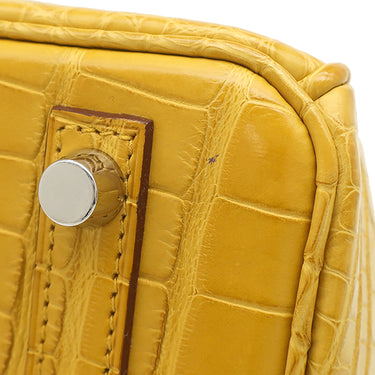 エルメス HERMES バーキン25 ジョーヌアンブル アリゲーターマット ハンドバッグ シルバー金具 黄色 クロコ