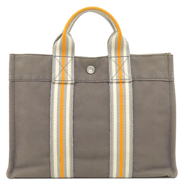 エルメス HERMES フールトゥ PM グレー×オレンジ×ホワイト キャンバス トートバッグ シルバー金具 銀座限定 限定カラー