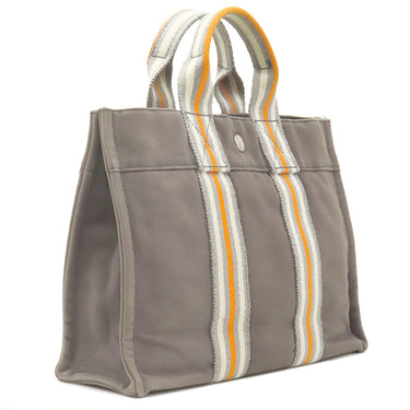 エルメス HERMES フールトゥ PM グレー×オレンジ×ホワイト キャンバス トートバッグ シルバー金具 銀座限定 限定カラー