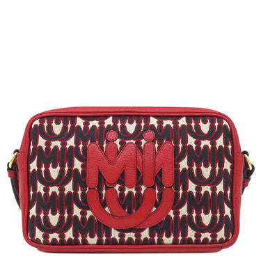 ミュウミュウ MIU MIU エムエムパリス ロゴ ショルダー 5BH116 レッド キャンバス レザー ショルダーバッグ ゴールド金具 赤 総柄 M/M Paris コラボ ジャガード